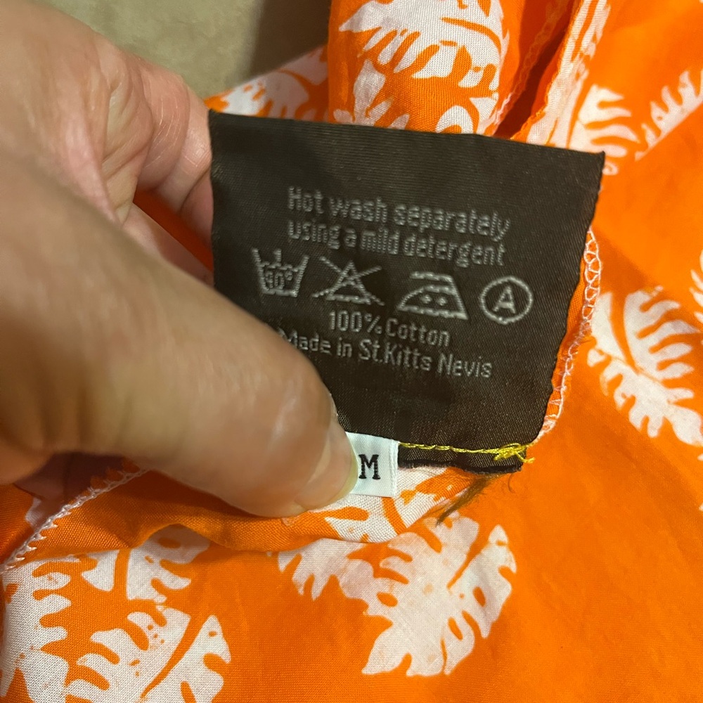 Handmade Caribelle Batik Orange & White Tropical Sleeveless Top M - Picture 5 of 7